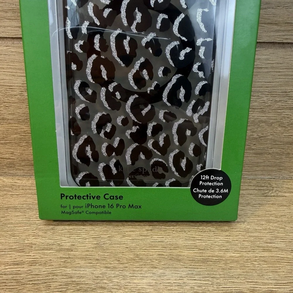 Kate Spade iPhone 16 Pro Max Case Protective MagSafe Black Silver Leopard